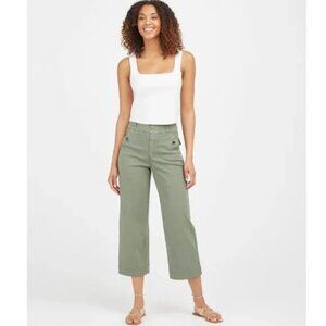 Spanx Stretch Twill Cropped Wide Leg Pant in Soft Sage, Size Large